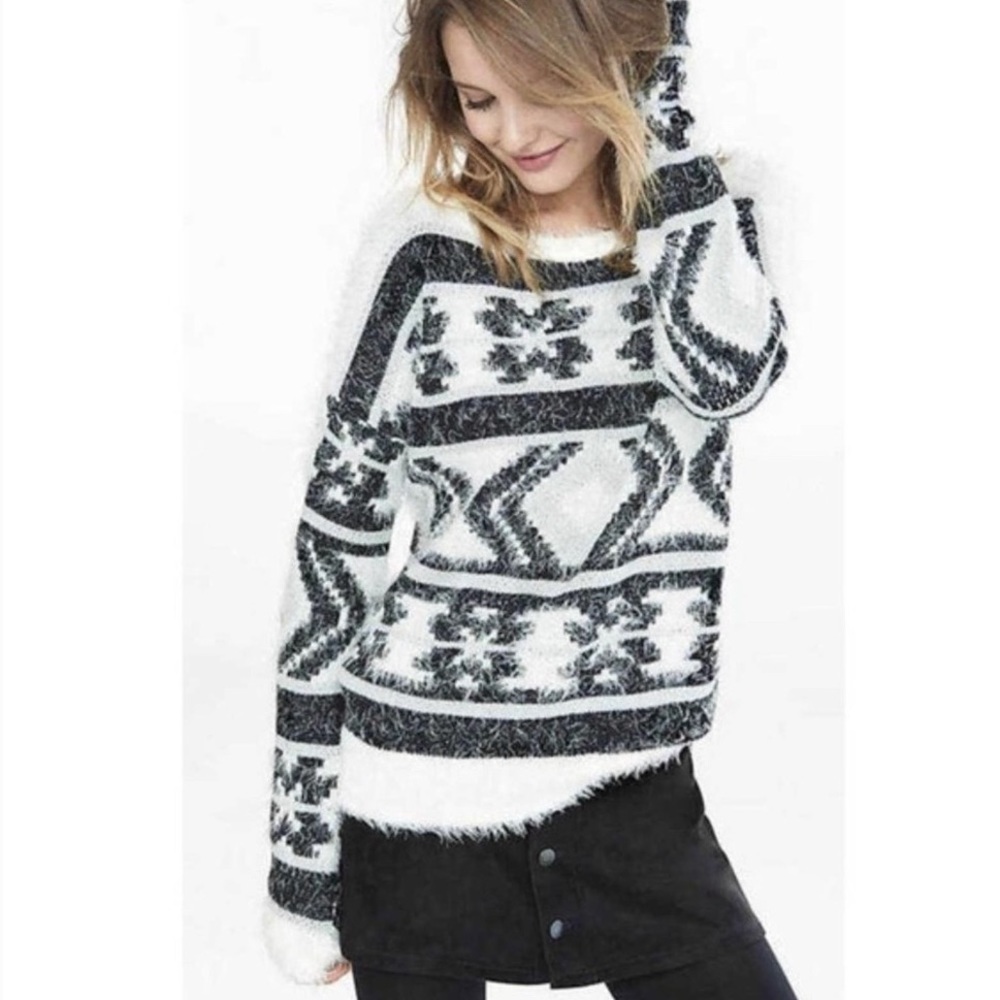 Express Fuzzy Sweater Black White M